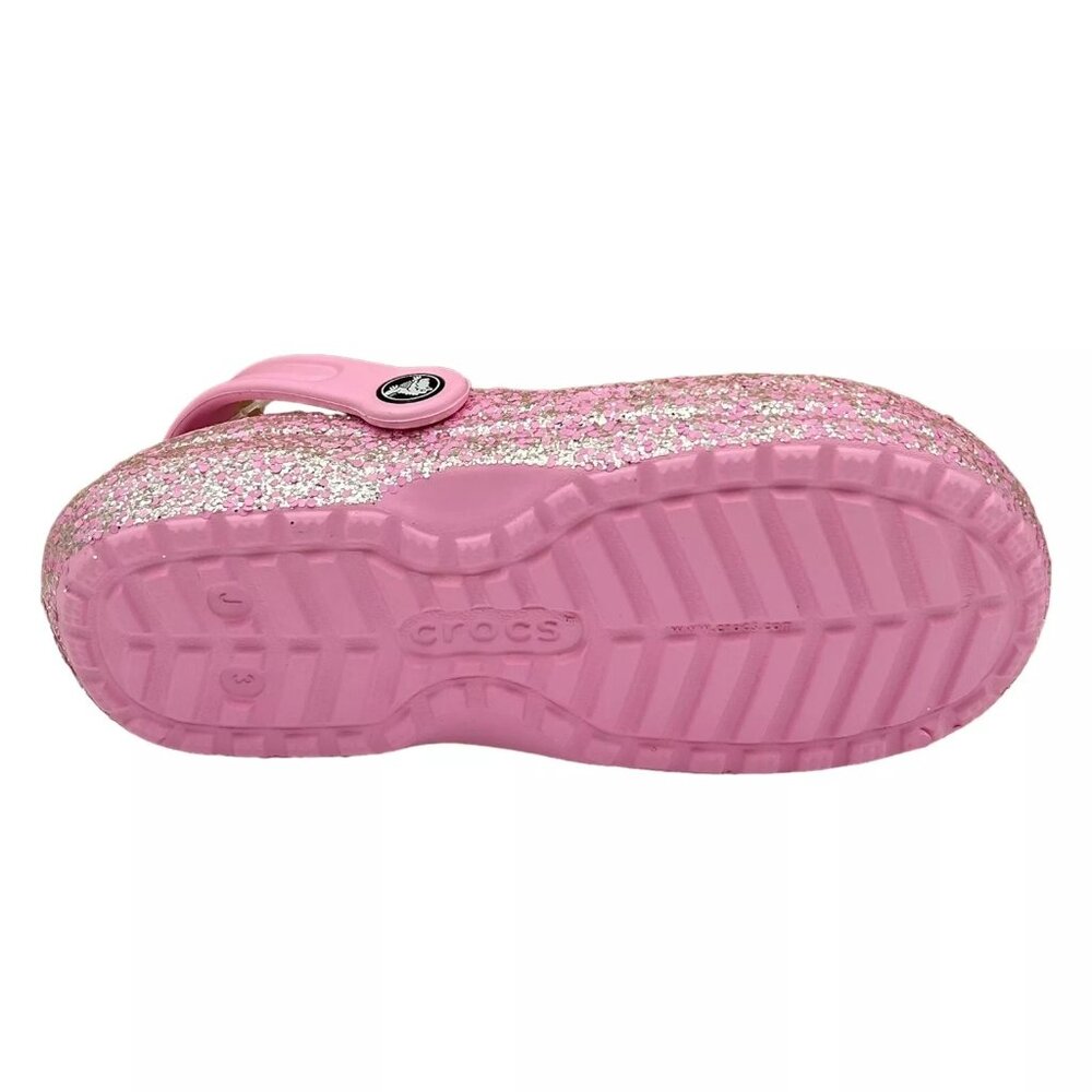 Crocs Youth Girls Slip-on Lined Clogs Sz 3 (J3) Pink Glitter Faux Fur Fuzzy Warm - Picture 12 of 14